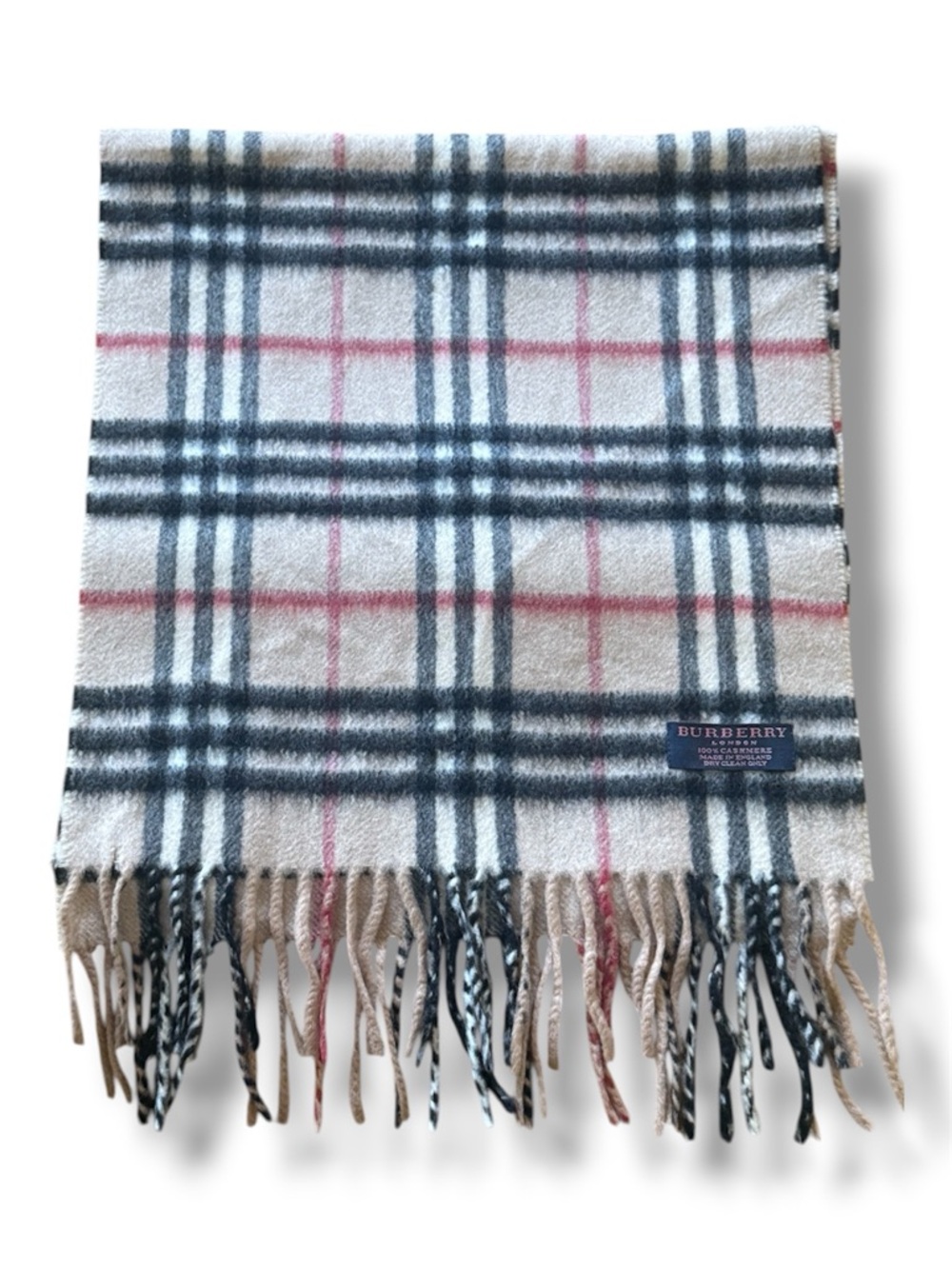 Burberry Beige, Black & Red Classic Check Cashmere Scarf - New